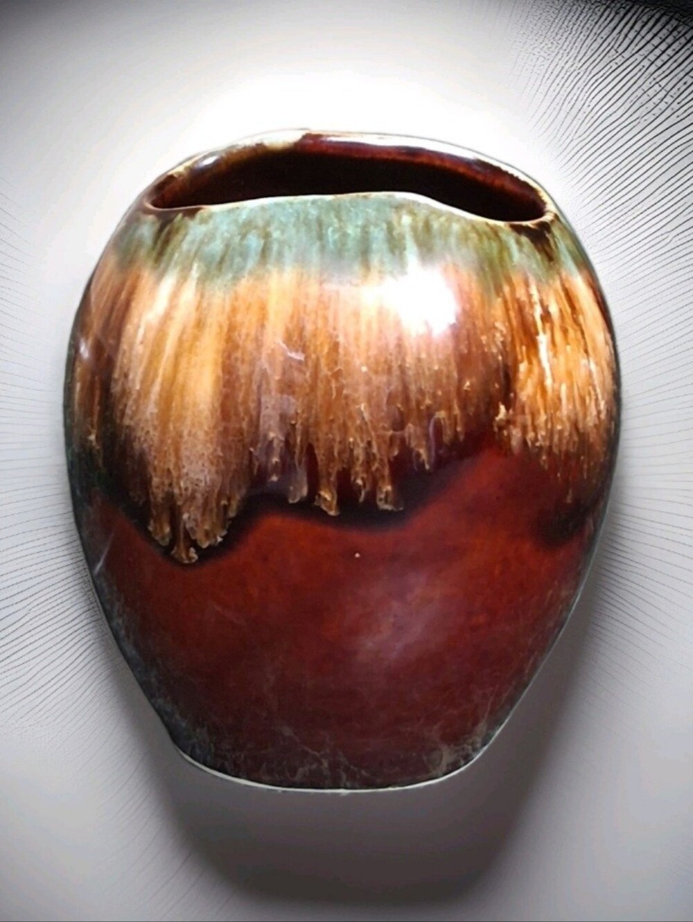 Vintage Roseville RRP CO USA Ohio Pottery Glossy Brown Drip Glaze Vase #1328